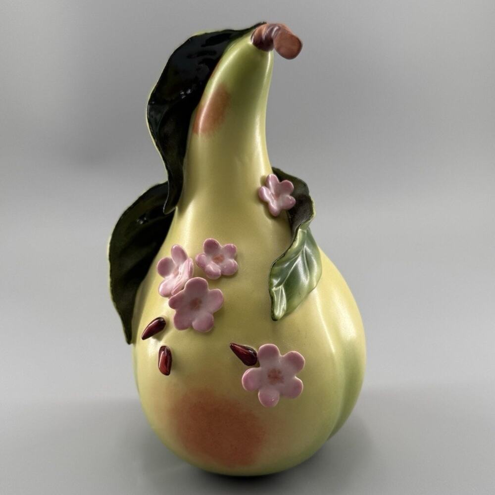 Vintage Katherine Houston Porcelain Objects D'Art Sculpture PEAR with Blossoms